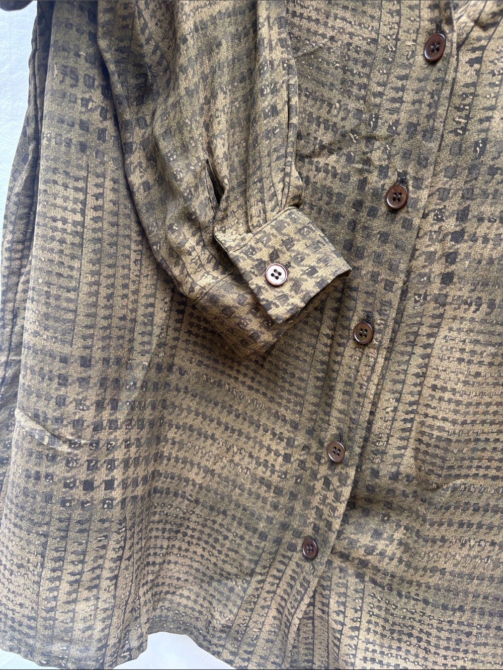 Jones New York Olive Brown Houndstooth Button-Up Blouse - Picture 6 of 11